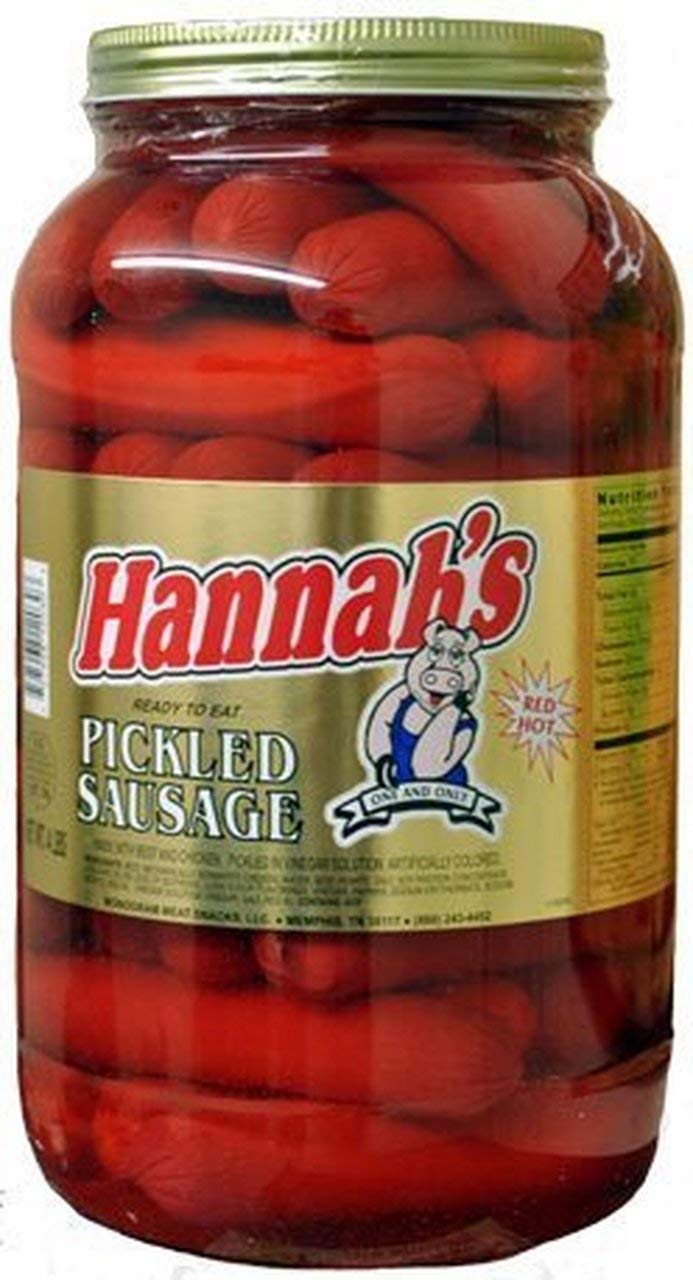 Hannah's Hot Pickled Sausage 39 ct Gallon Jar | Bulk Snack Pack