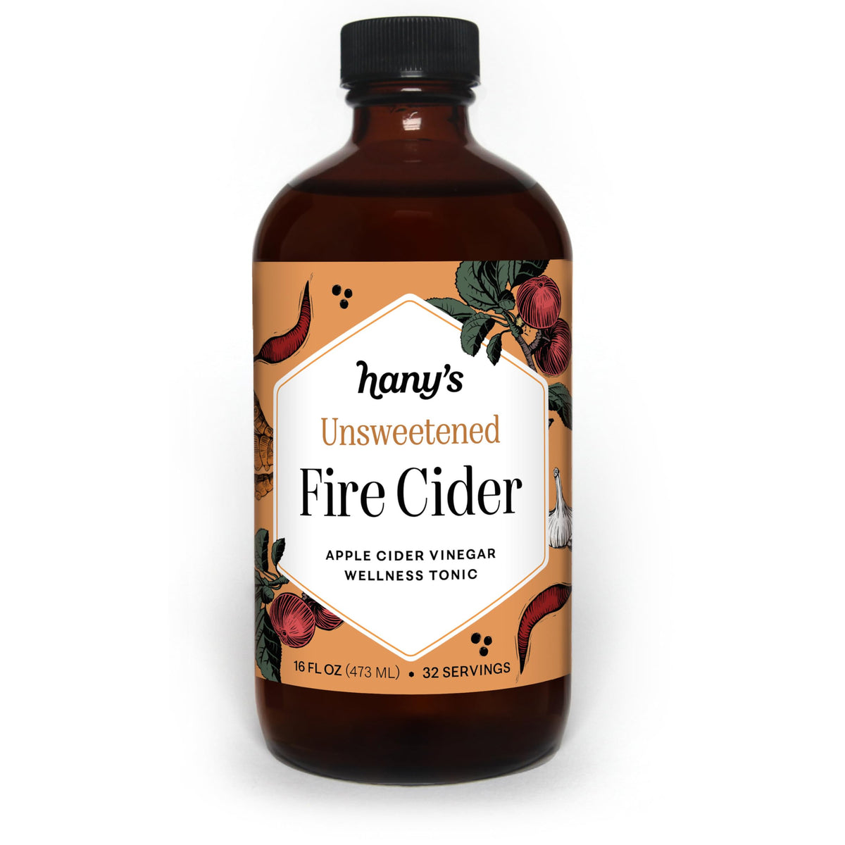 Hany's Harvest Unsweetened Fire Cider – 16oz Glass Bottle | All-Natural, Small-Batch, Non-GMO & Gluten-Free