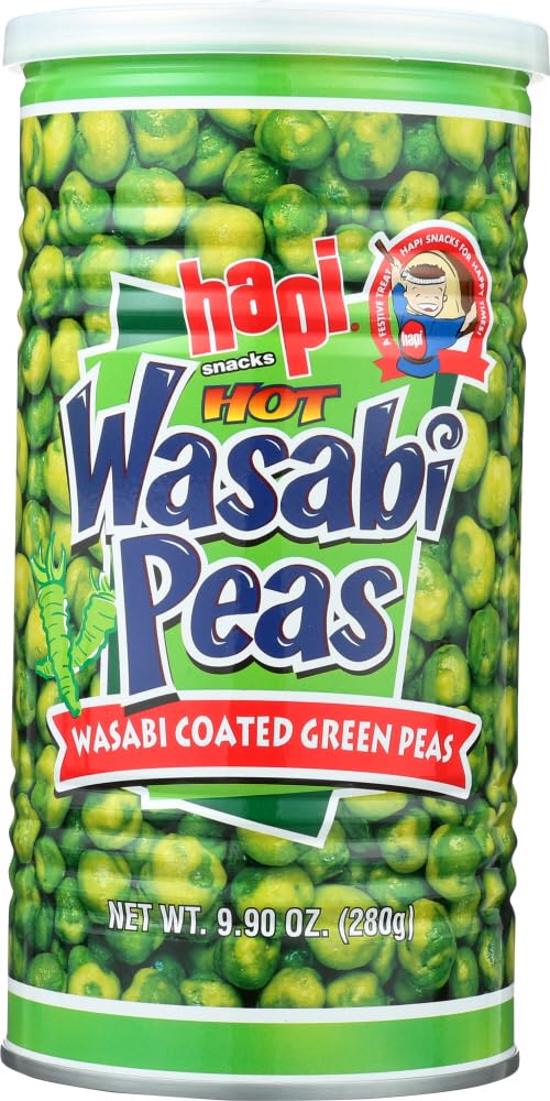 HAPI Hot Wasabi Peas - 9.9 oz Tin (Pack of 4) Crunchy Wasabi Snack