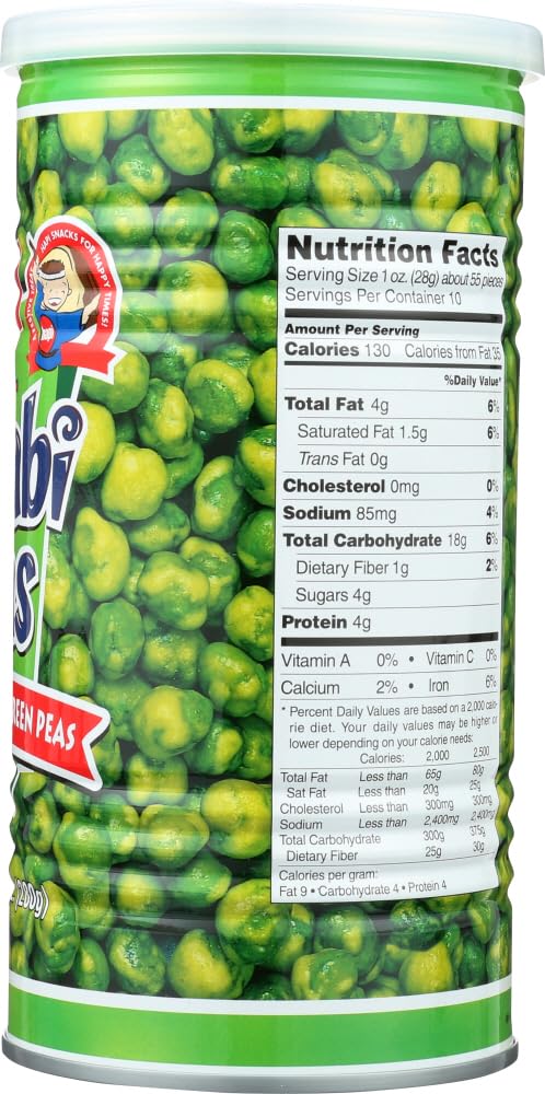 HAPI Hot Wasabi Peas - 9.9 oz Tin (Pack of 4) Crunchy Wasabi Snack