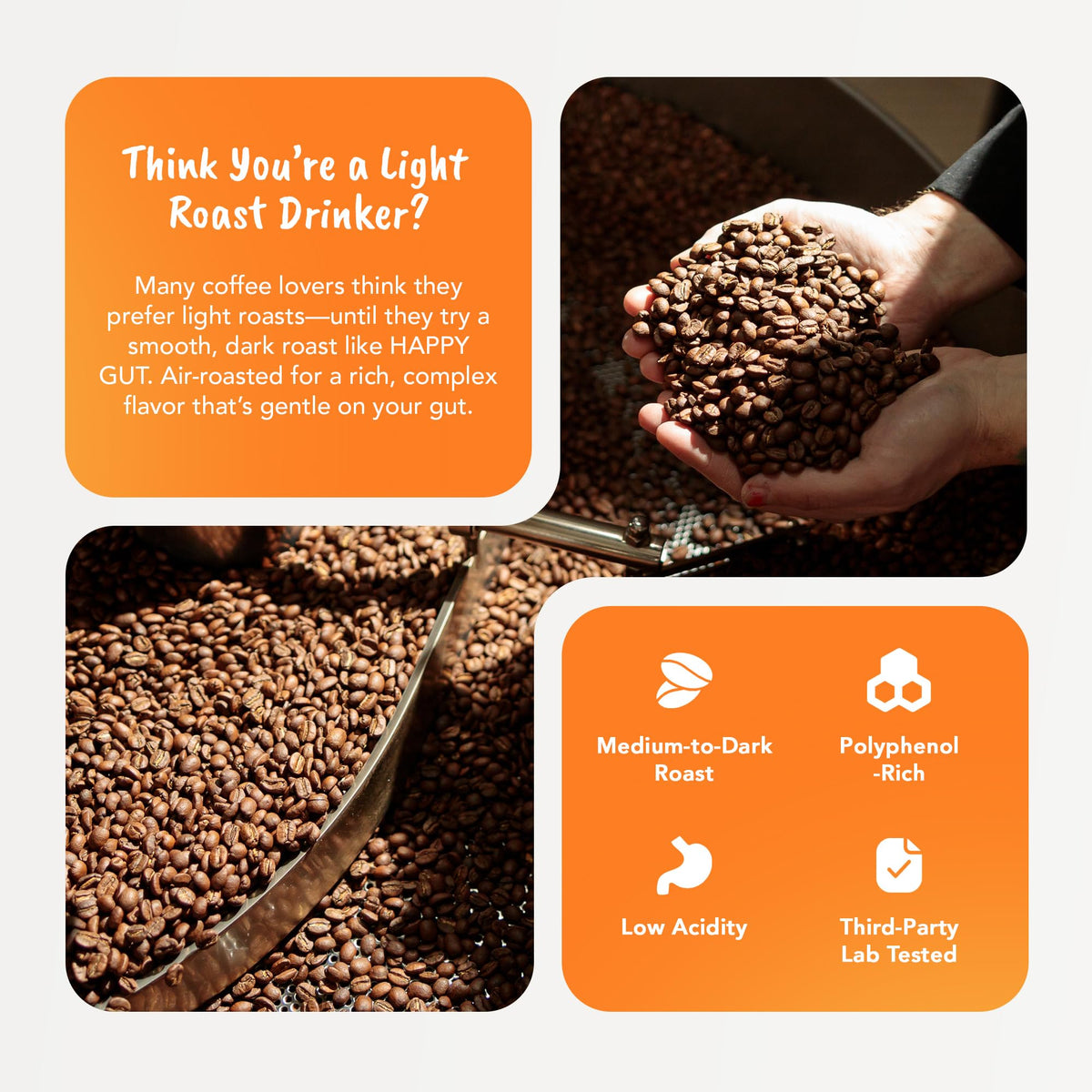 Happy Gut Coffee – Doctor-Formulated Organic Medium-Dark Roast, Gentle on Stomach, Gluten-Free, 12oz Ground
