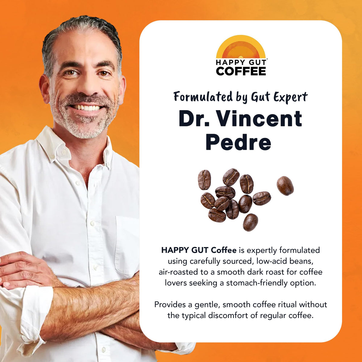 Happy Gut Coffee – Doctor-Formulated Organic Medium-Dark Roast, Gentle on Stomach, Gluten-Free, 12oz Ground