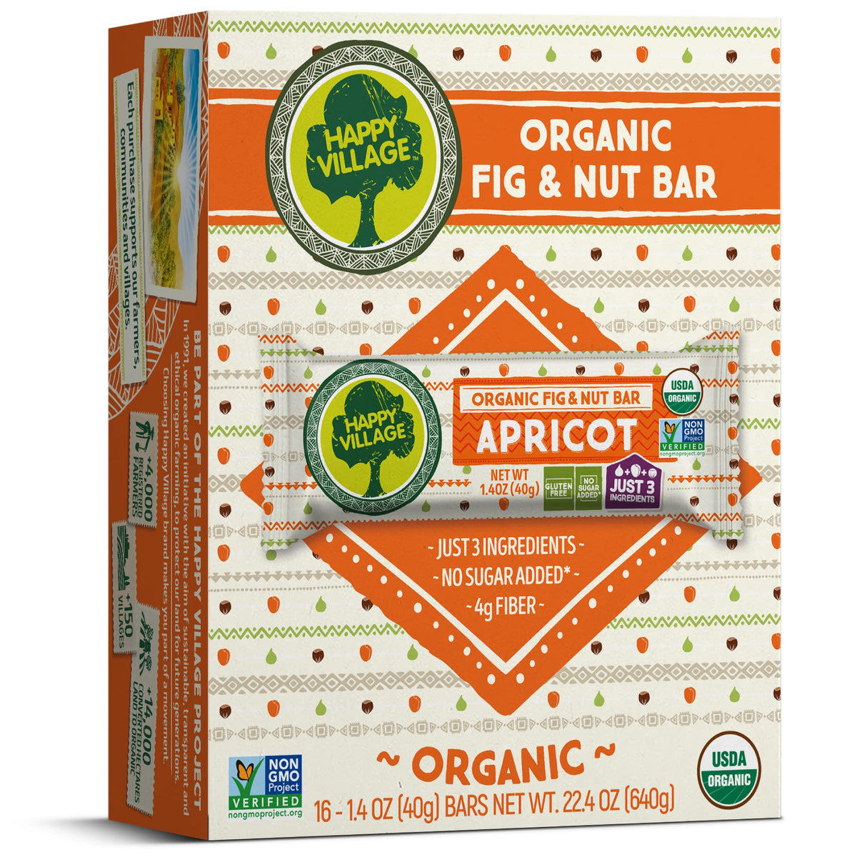 Happy Village Organic Fig & Apricot Nut Bar | 3-Ingredient, Gluten Free, Vegan