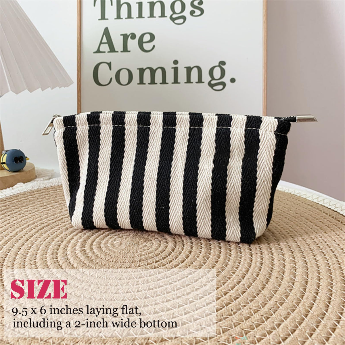 HAPPYHEIDI Small Makeup Brush Bag Zipper Pouch, Black White Striped