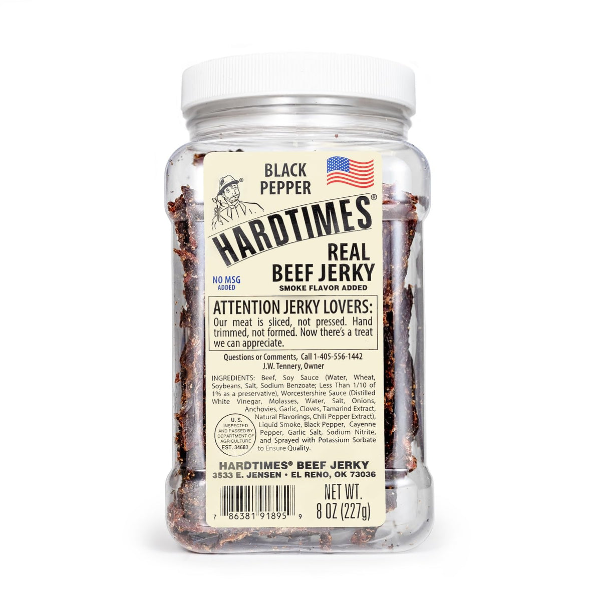 Hardtimes Handcrafted Beef Jerky - Black Pepper Flavor - 8 oz Jar