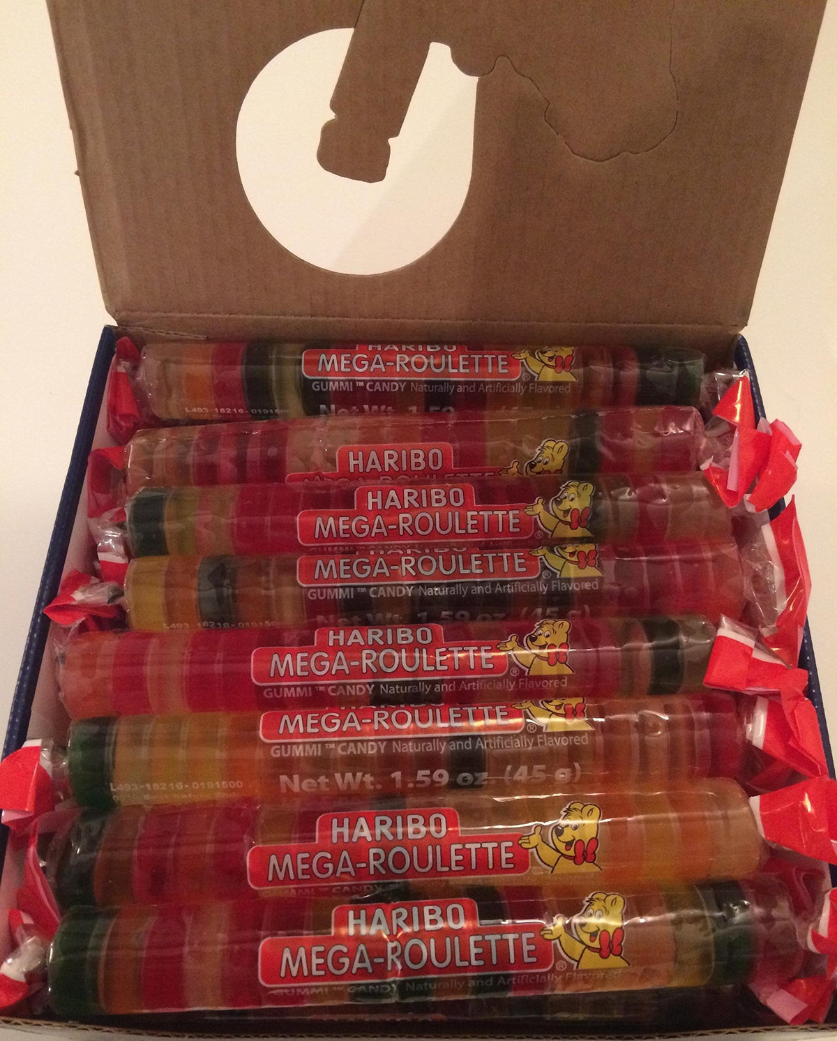 HARIBO Mega-Roulette Gummy Candy Rolls – Assorted Fruity Flavors, 24-Pack (1.59 oz each)