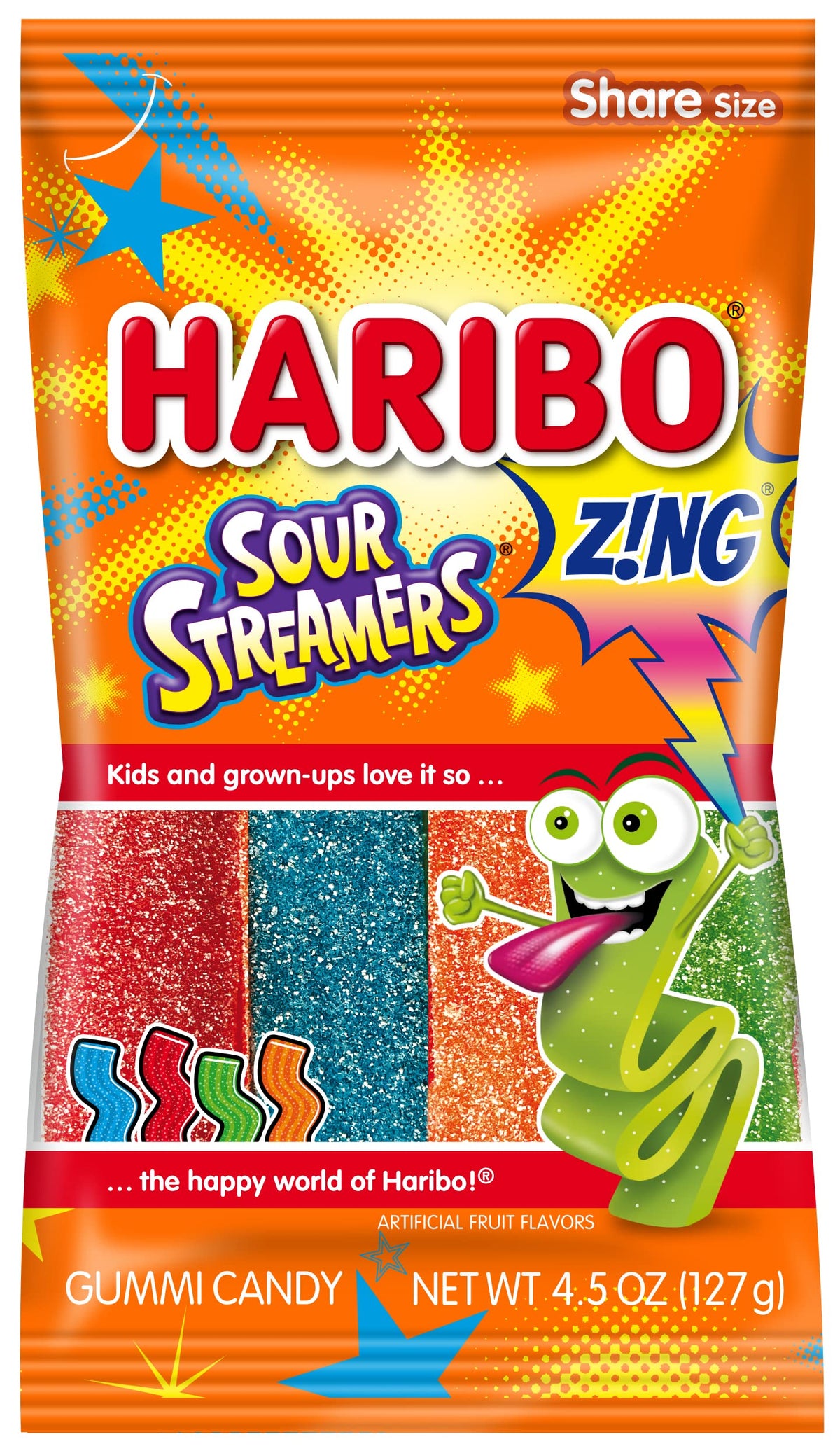 HARIBO Z!NG Sour Streamers Gummy Candy – 4.5 oz Bags (Pack of 12)