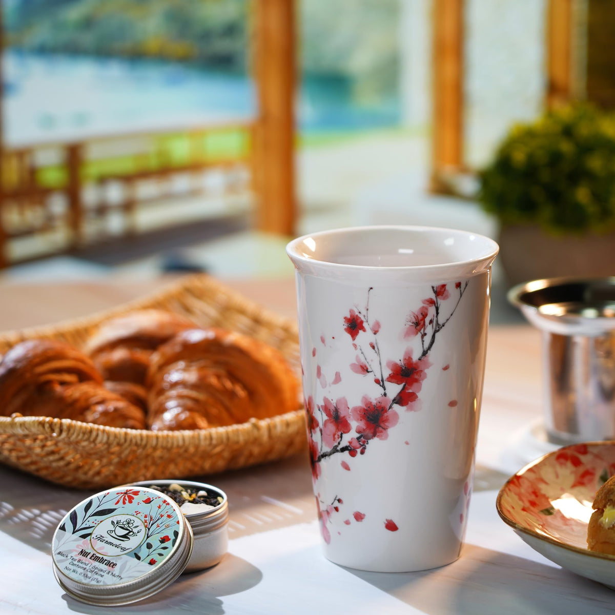 Harmoleaf Tea Gift Set for Women — 6 Herbal Blends, Insulated Ceramic Cup & Infuser