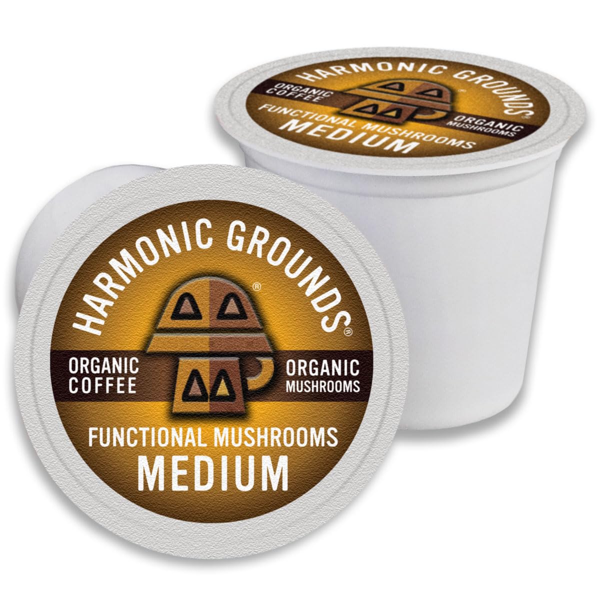 Harmonic Grounds Organic Mushroom Coffee Pods - Medium Roast with Lion's Mane, Reishi, Chaga, Cordyceps & Turkey Tail - Keurig Compatible (34 Count)