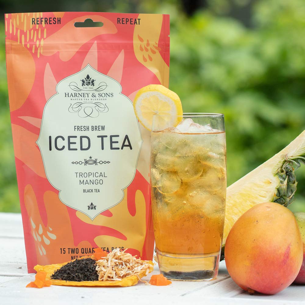 Harney & Sons Tropical Mango Fresh Brew Iced Tea Bags – 15 CT, Brews 2 Quarts
