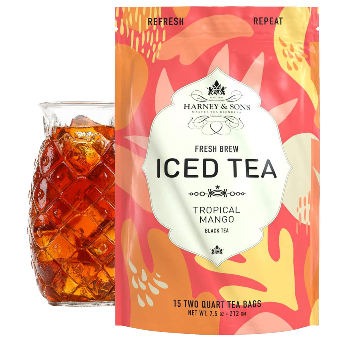 Harney & Sons Tropical Mango Fresh Brew Iced Tea Bags – 15 CT, Brews 2 Quarts