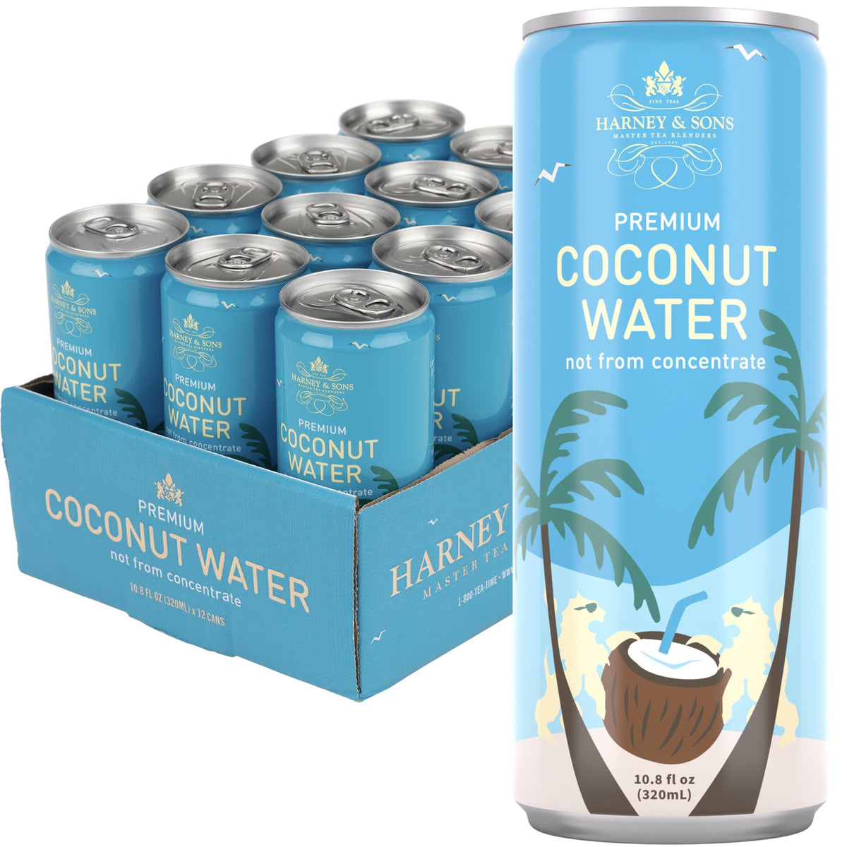 Harney & Sons Coconut Water – Naturally Refreshing Hydration with Electrolytes, 12 Cans (10.8 oz each)