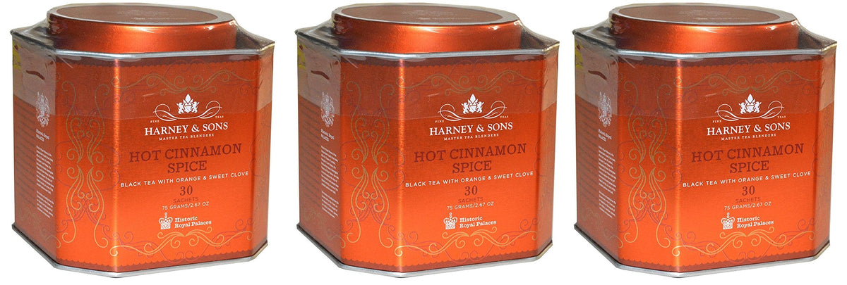 Harney & Sons Hot Cinnamon Spice Tea — 30 Sachets (Pack of 3) – Black Tea with Oranges & Sweet Cloves