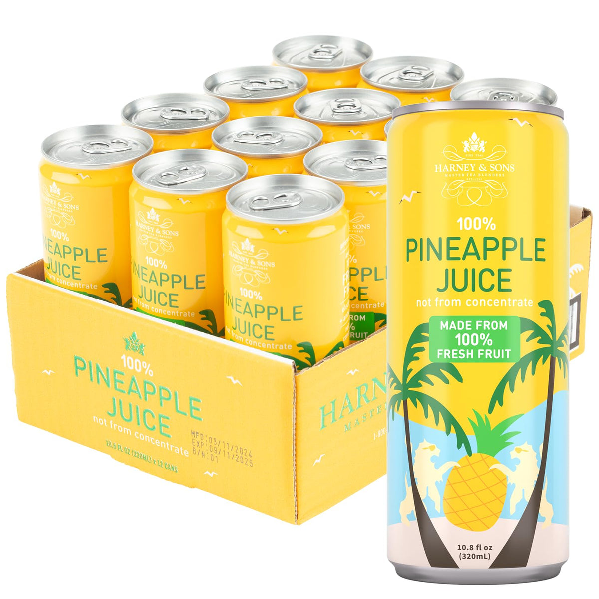 Harney & Sons Pineapple Juice, 10.8 oz Can — 12-Pack (Not From Concentrate)