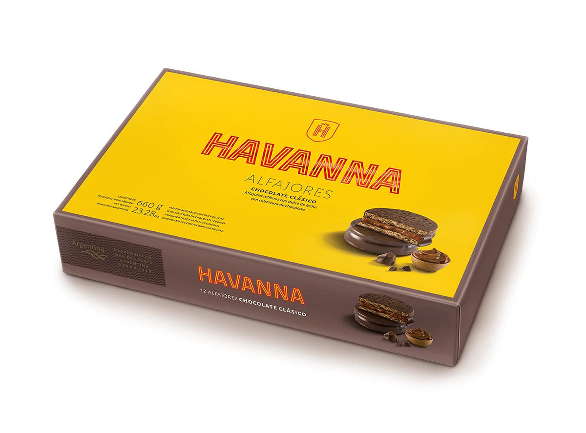 Havanna Alfajores Argentinos – Traditional Argentine Dulce de Leche with Semi-Sweet Havanna Chocolate (Box of 12)