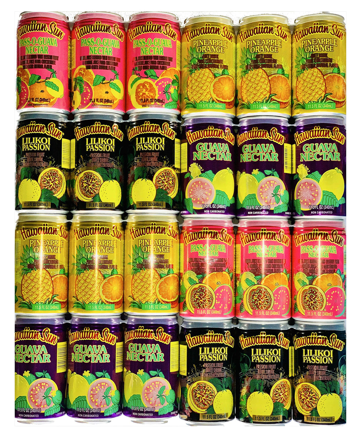 Hawaiian Sun 24 Pack Drink Sampler – Pass-O-Guava, Pineapple-Orange, Lilikoi, Guava