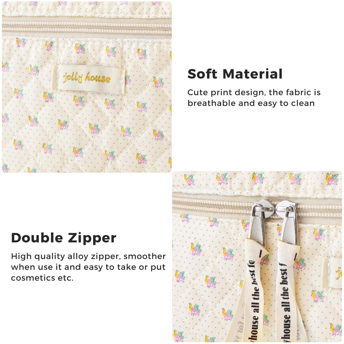HBselect Quilted Makeup Bag, 3Pcs Cotton Large Travel Makeup Bags Organizer