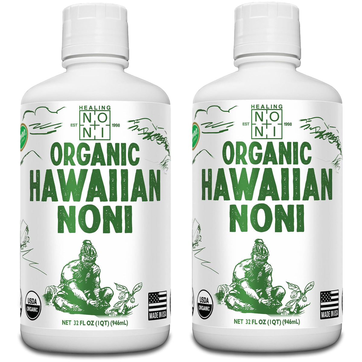 Healing Noni - 2-Pack 32oz Hawaiian Organic Noni Juice — USDA Certified Organic