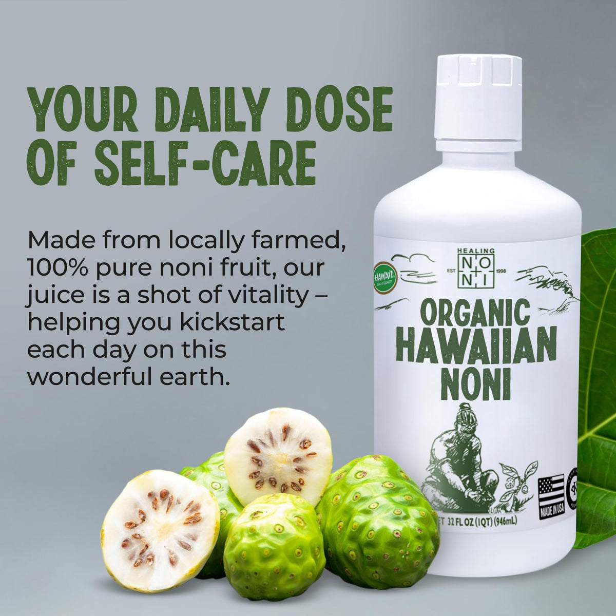 Healing Noni - 2-Pack 32oz Hawaiian Organic Noni Juice — USDA Certified Organic