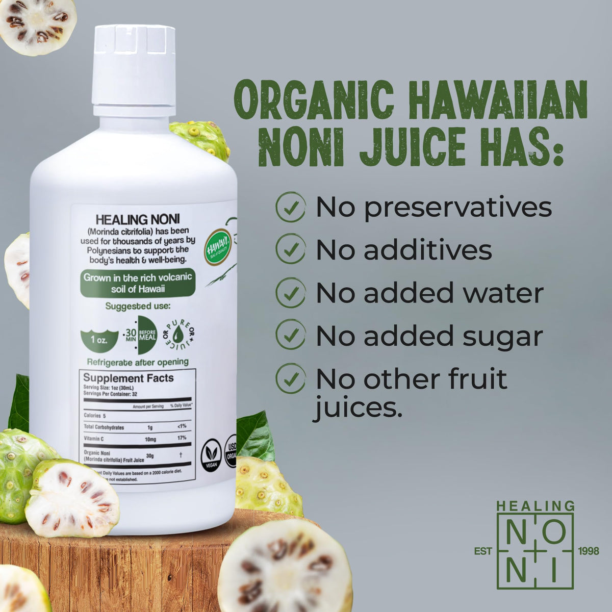 Healing Noni - 2-Pack 32oz Hawaiian Organic Noni Juice — USDA Certified Organic