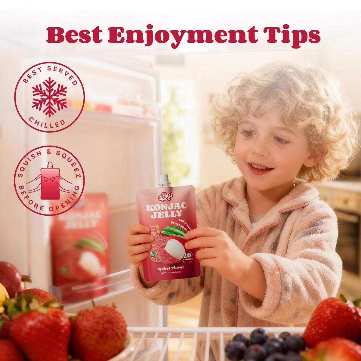 Healspot Lychee Real Fruit Juice Snacks – Konjac Jelly with Collagen Peptides & Vitamin C (10 Pouches) | Gluten Free, Keto