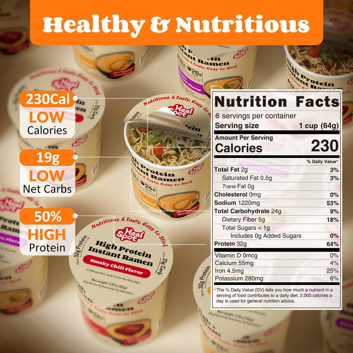 HealSpot High Protein Instant Ramen (Golden-Chicken) — 32g Plant-Based Protein, Non-Fried, Low Carb, Keto & Vegan Friendly