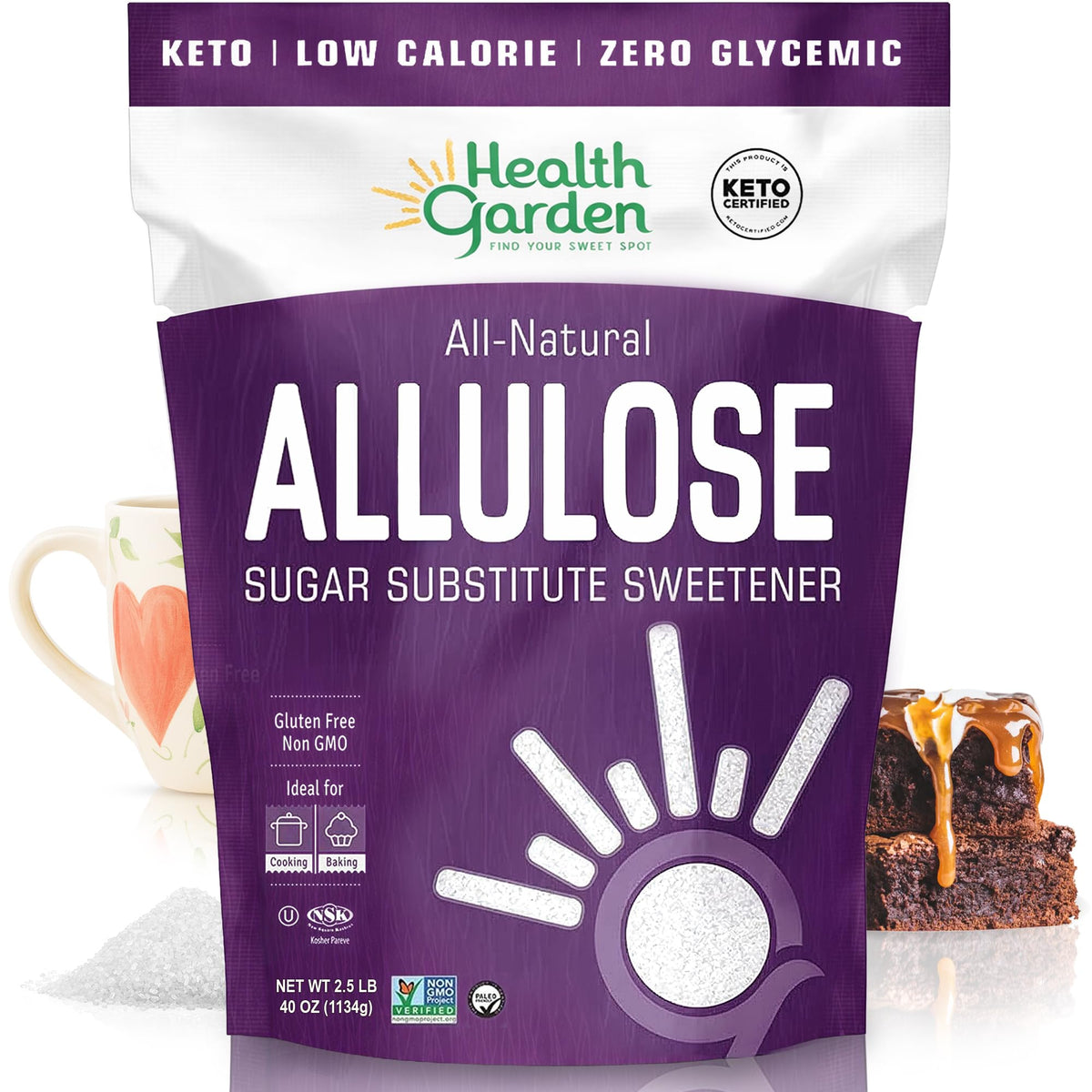 Health Garden Allulose Sweetener – 40oz Zero-Calorie Sugar Substitute for Keto & Baking