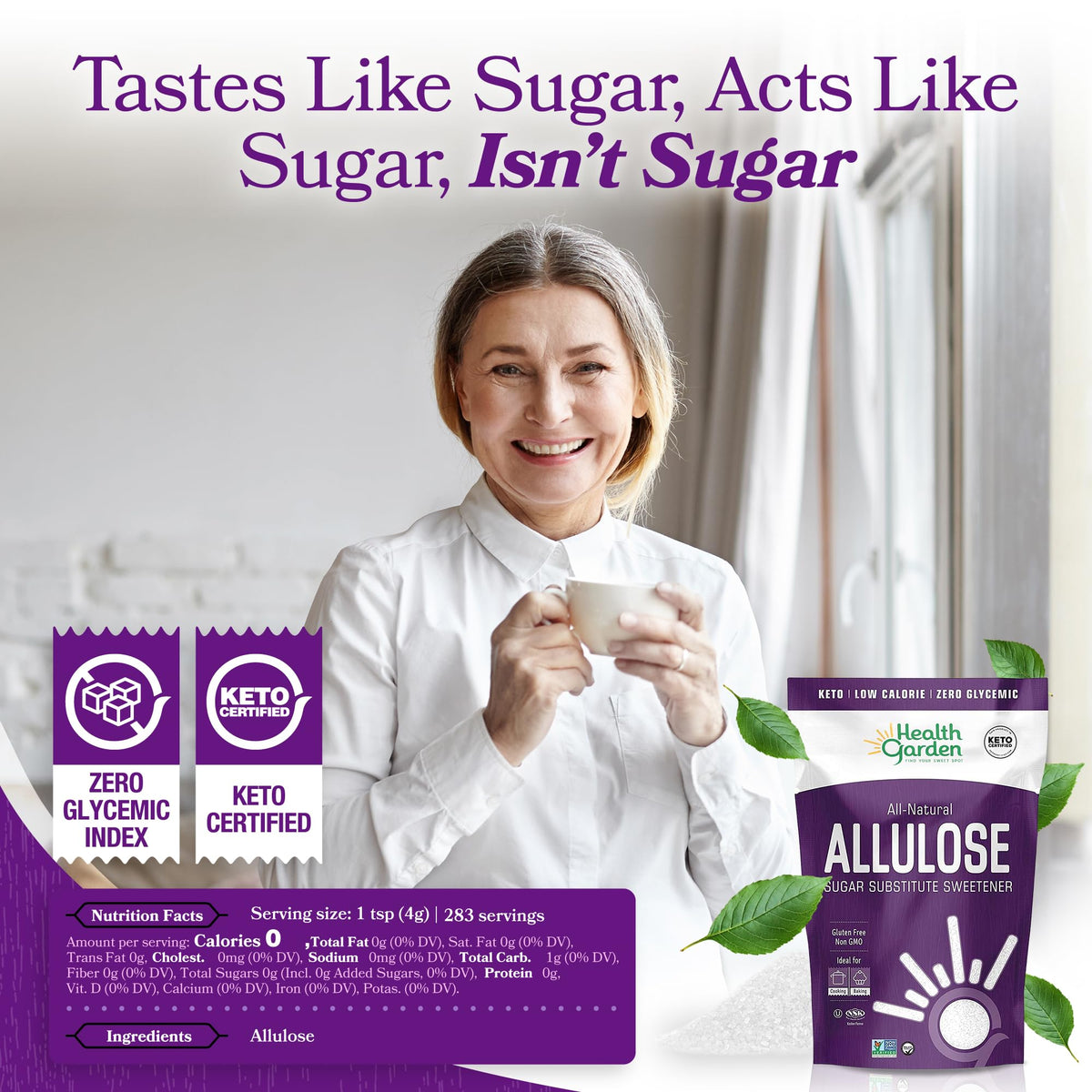 Health Garden Allulose Sweetener – 40oz Zero-Calorie Sugar Substitute for Keto & Baking