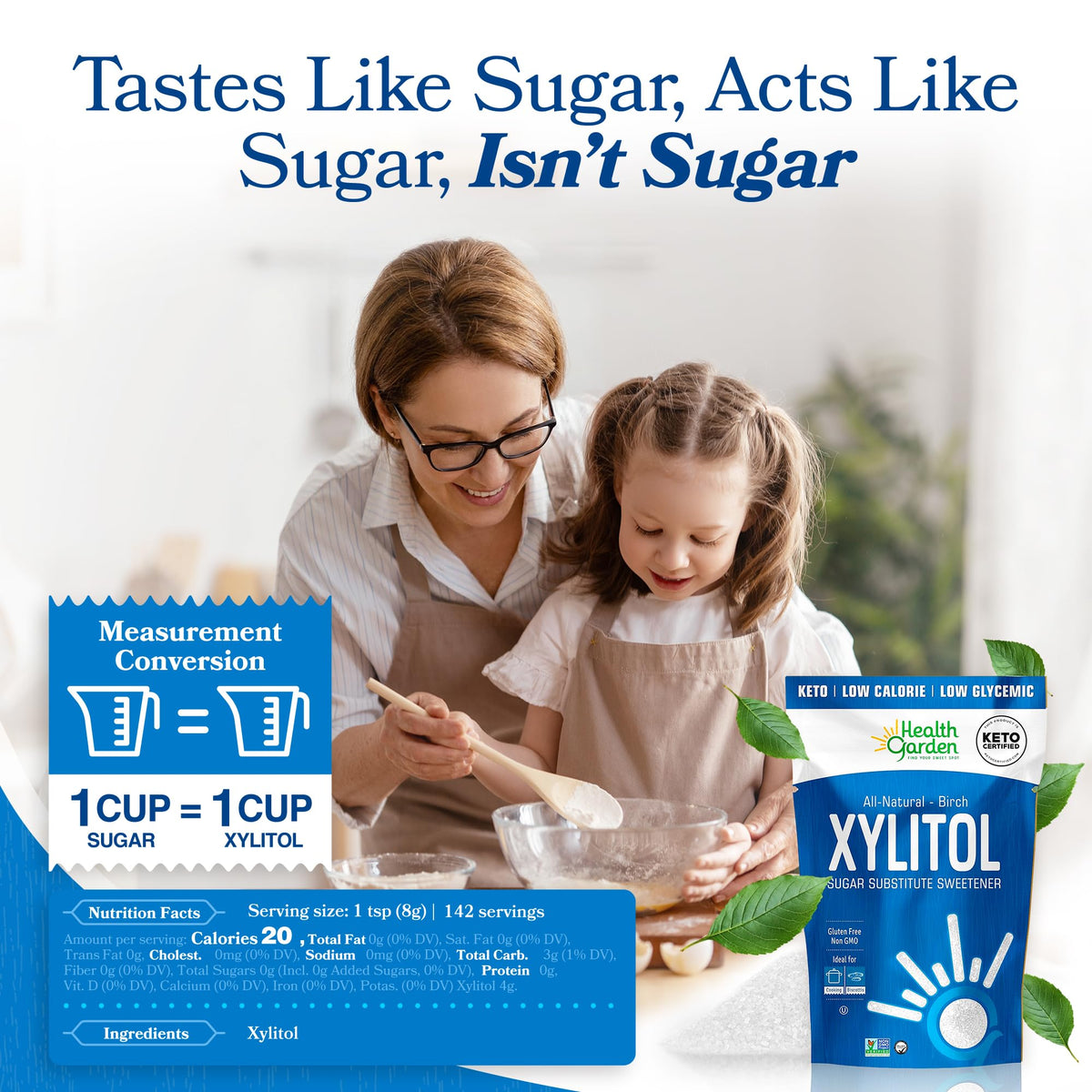 HEALTH GARDEN Birch Xylitol Sweetener – 40 oz, 1:1 Sugar Replacement, Vegan & Non-GMO