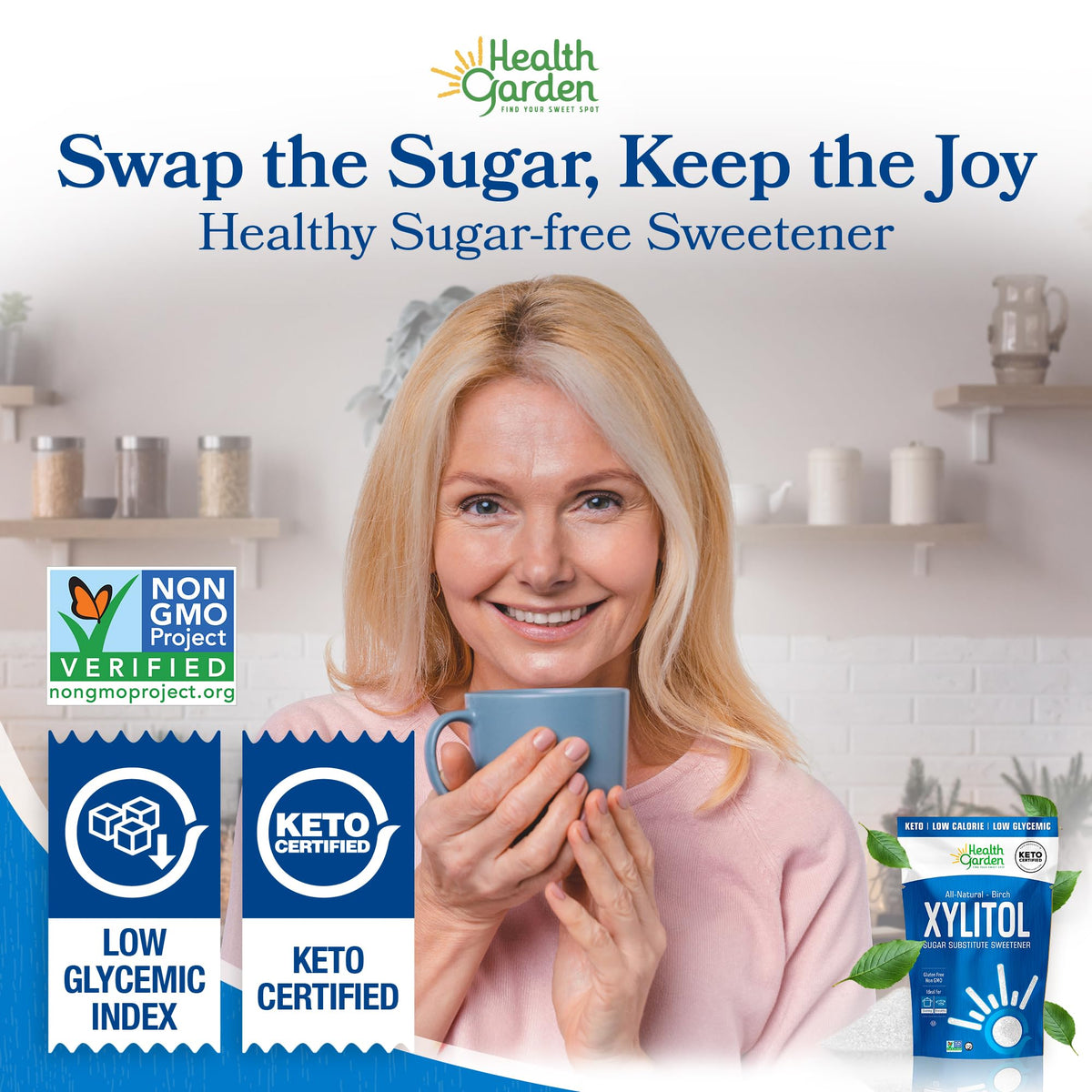 HEALTH GARDEN Birch Xylitol Sweetener – 40 oz, 1:1 Sugar Replacement, Vegan & Non-GMO