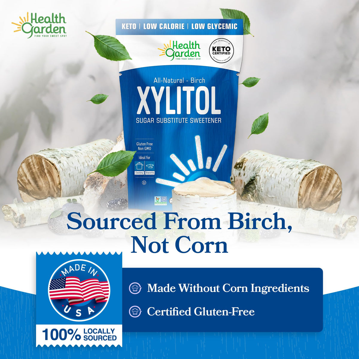 HEALTH GARDEN Birch Xylitol Sweetener – 40 oz, 1:1 Sugar Replacement, Vegan & Non-GMO