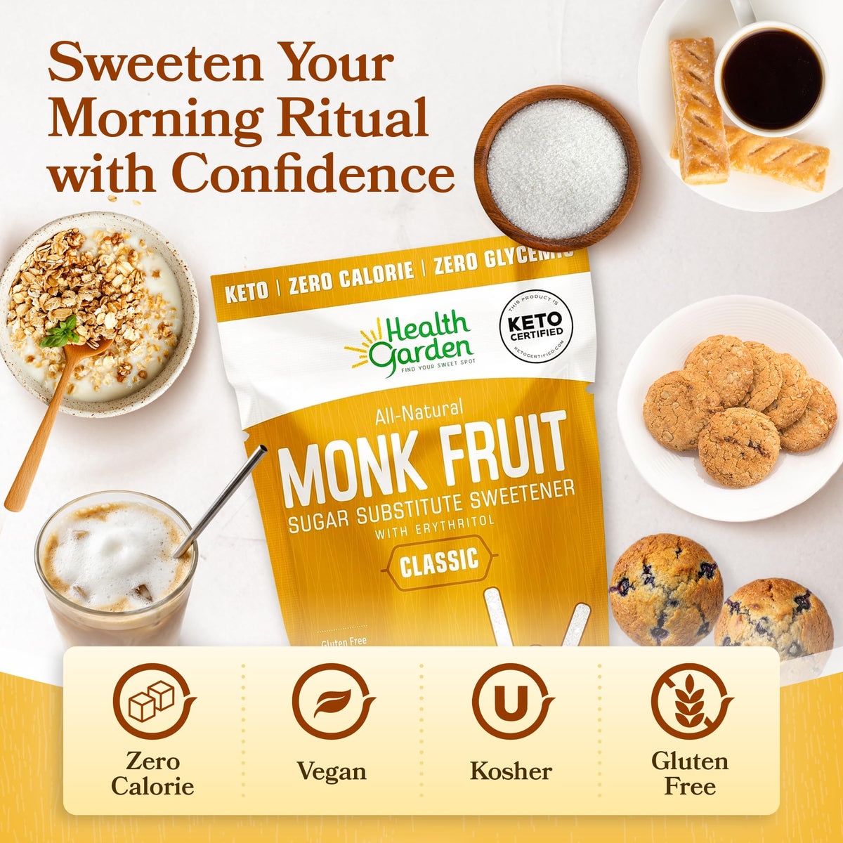 Health Garden Monk Fruit Sweetener 40oz – 1:1 Sugar Substitute, Keto, Zero Calorie
