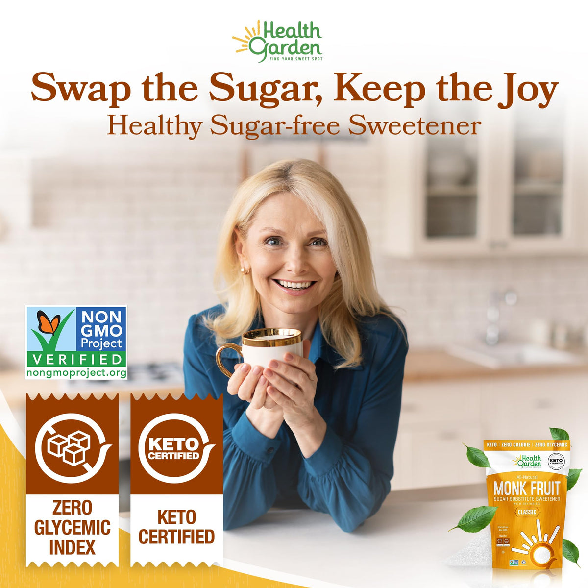 Health Garden Monk Fruit Sweetener 40oz – 1:1 Sugar Substitute, Keto, Zero Calorie