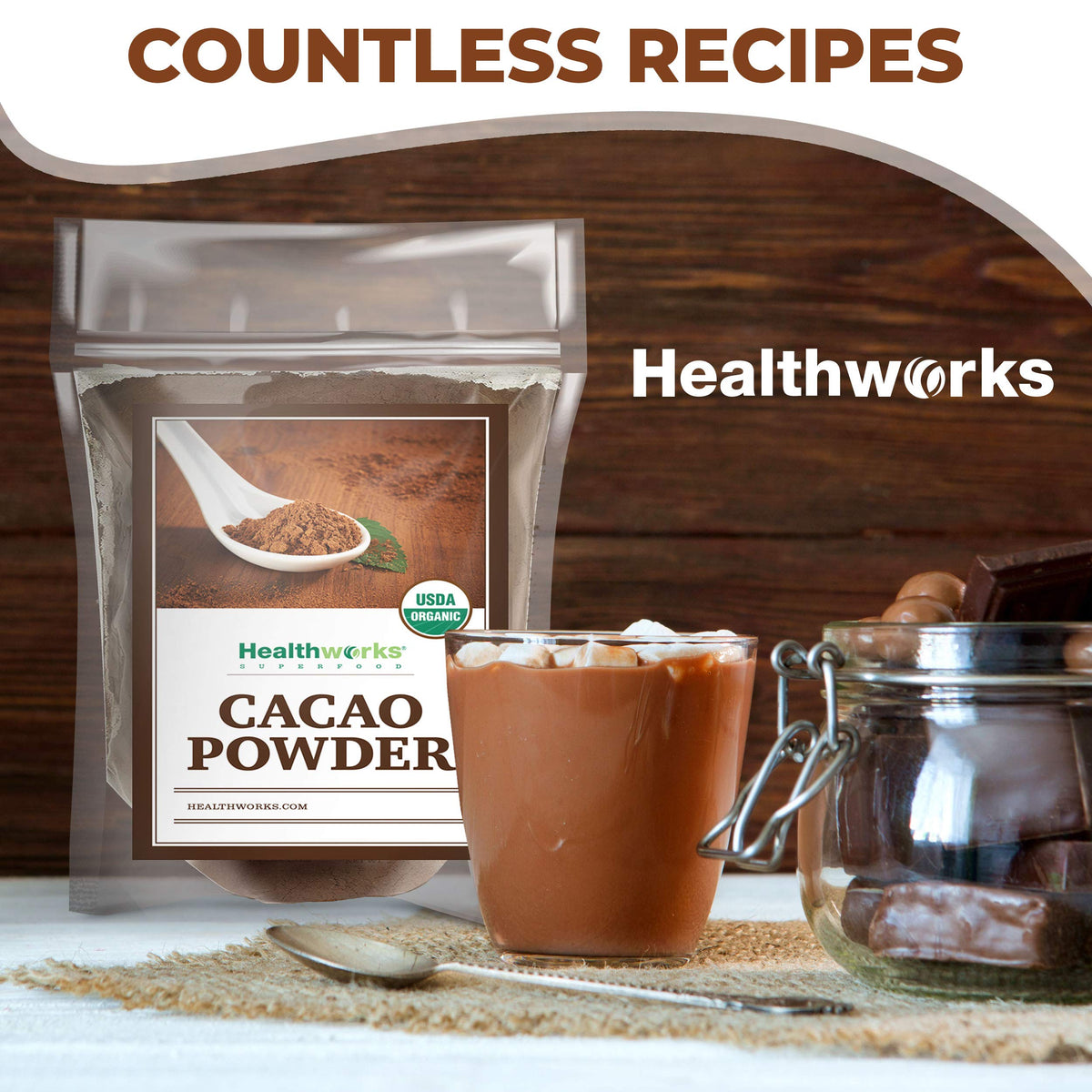 Healthworks Organic Cacao Powder – 32 oz, Peruvian Origin, Sugar-Free, Keto & Vegan