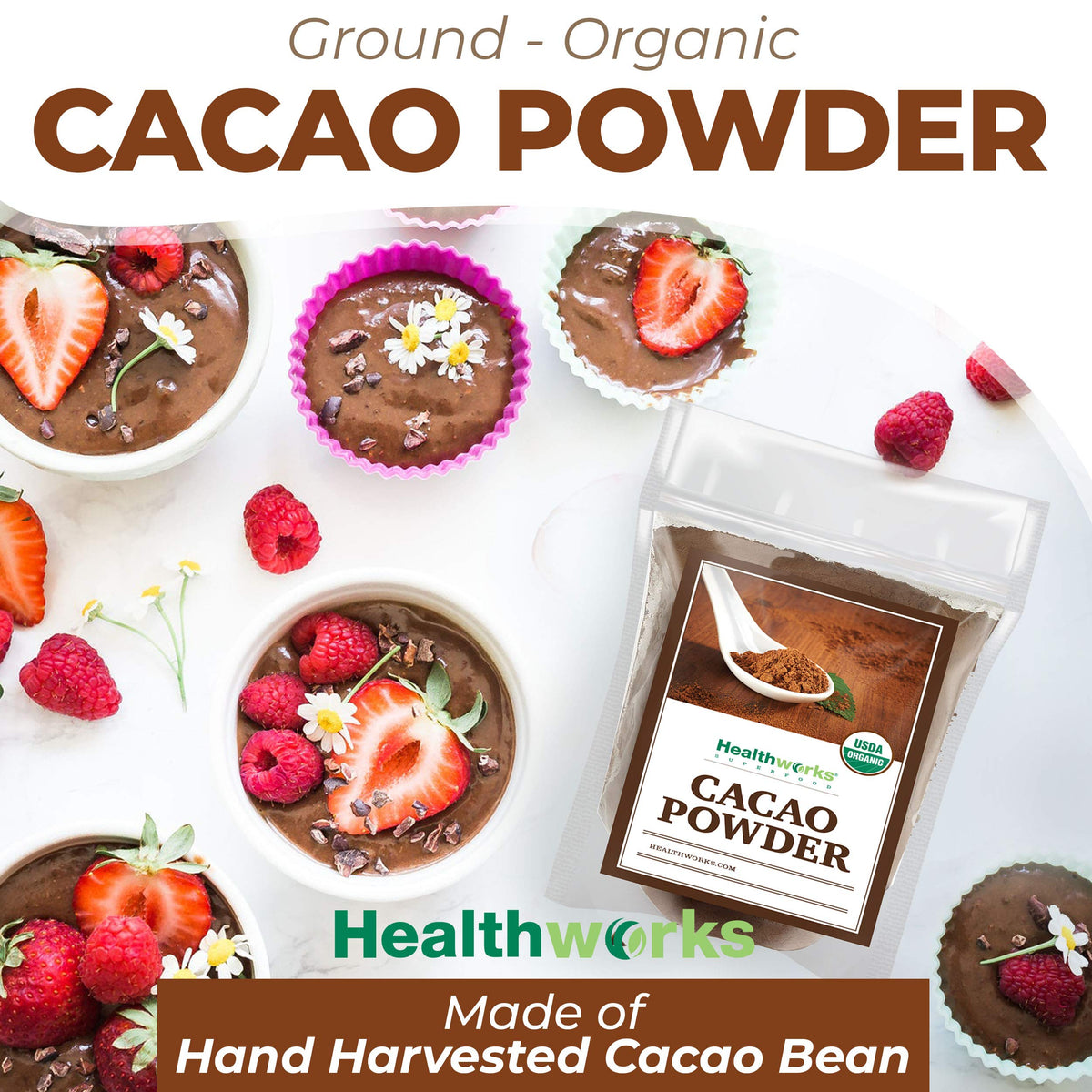 Healthworks Organic Cacao Powder – 32 oz, Peruvian Origin, Sugar-Free, Keto & Vegan