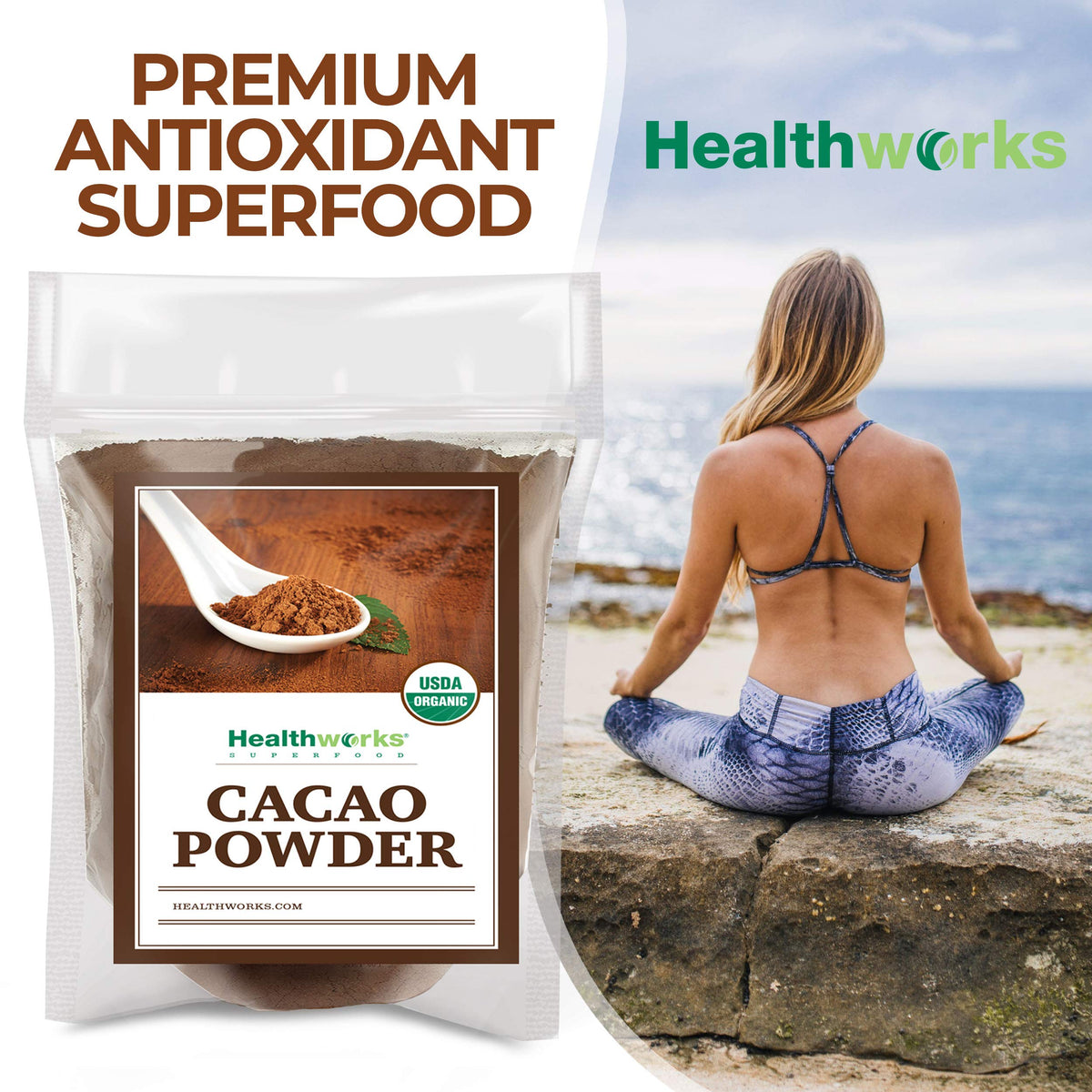 Healthworks Organic Cacao Powder – 32 oz, Peruvian Origin, Sugar-Free, Keto & Vegan