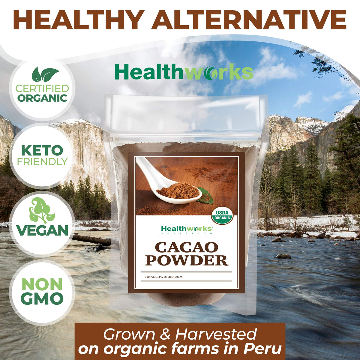 Healthworks Organic Cacao Powder – 32 oz, Peruvian Origin, Sugar-Free, Keto & Vegan