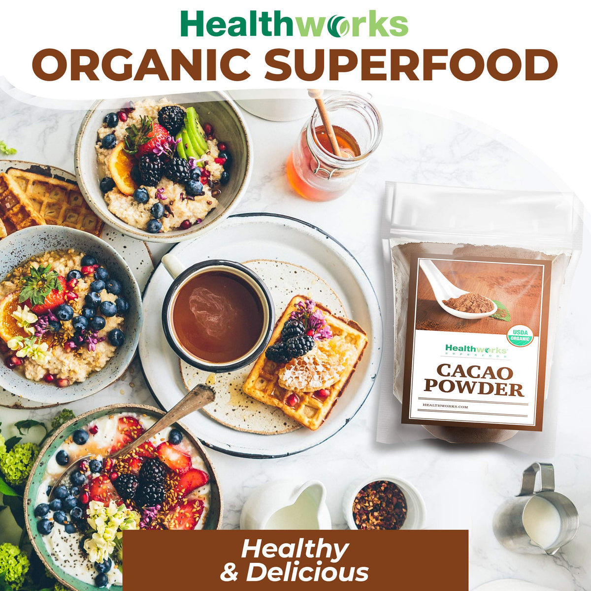 Healthworks Organic Cacao Powder – 32 oz, Peruvian Origin, Sugar-Free, Keto & Vegan