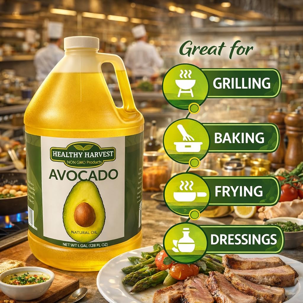 Healthy Harvest Non-GMO Avocado Oil – High-Heat Cooking, Antioxidants, 1 Gallon