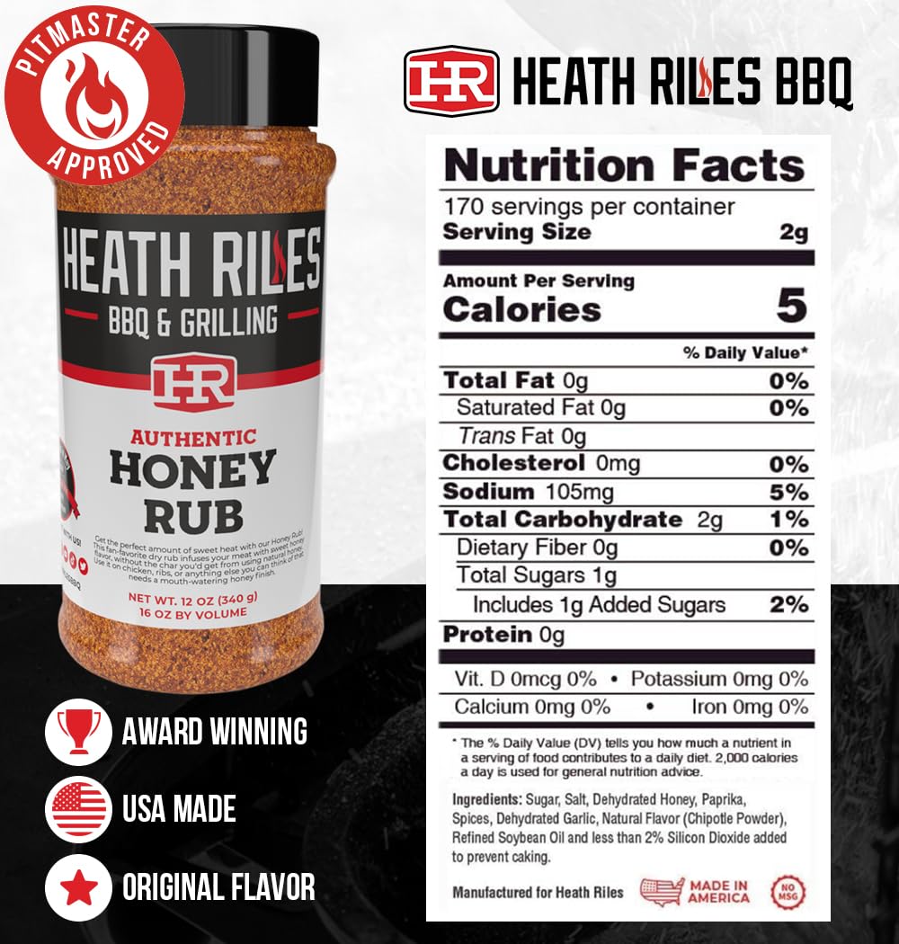 Heath Riles BBQ Honey Seasoning Rub – Champion Recipe, 2 lb