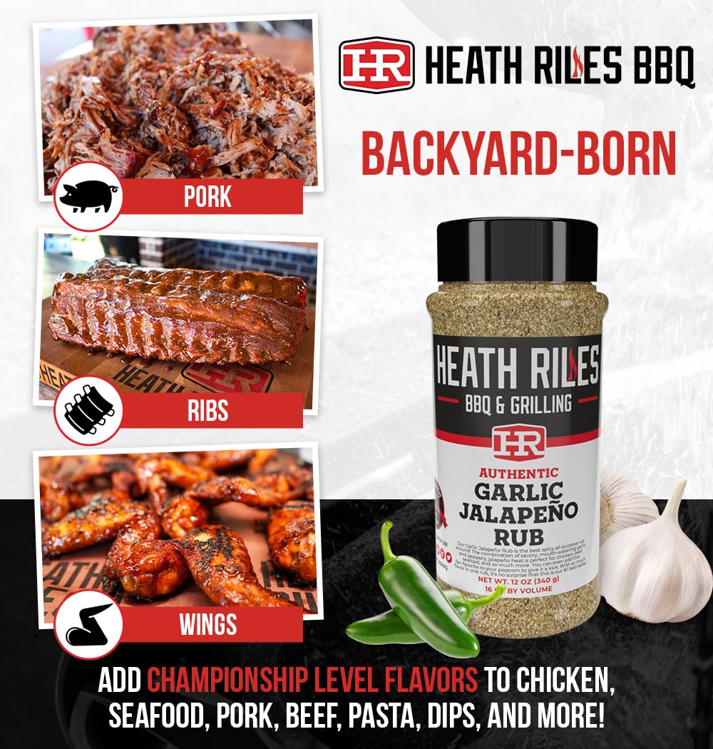 Heath Riles BBQ Rub – Garlic Jalapeño Seasoning | Champion Pitmaster Recipe, 2 lb