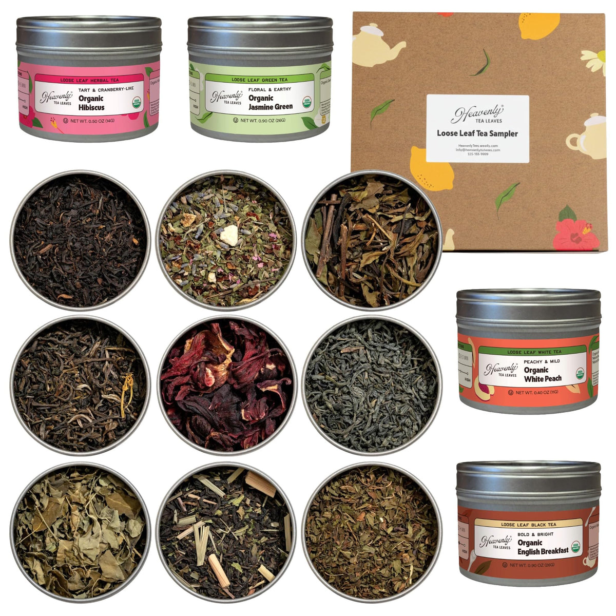 Heavenly Tea Leaves Organic 9-Flavor Loose Leaf Tea Variety Pack | Premium Whole Leaf Sampler Gift Box (Approx. 90 Cups)