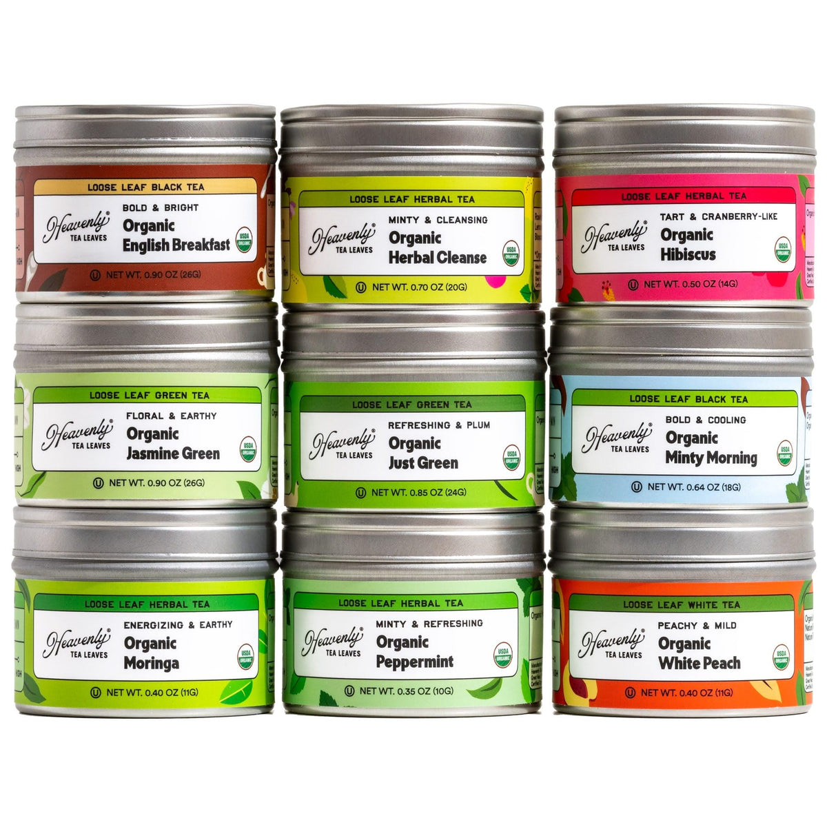 Heavenly Tea Leaves Organic 9-Flavor Loose Leaf Tea Variety Pack | Premium Whole Leaf Sampler Gift Box (Approx. 90 Cups)