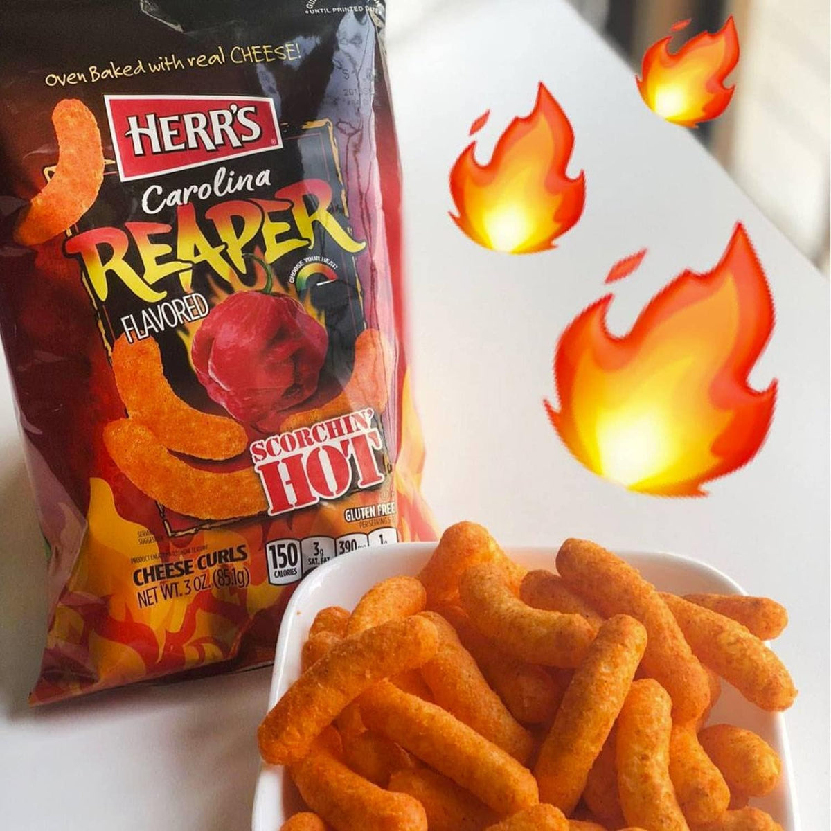 Herr's Carolina Reaper Cheese Curls – Gluten Free, 6oz Bag (12 Count)