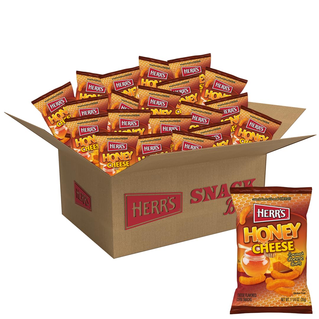 Herr's Honey Cheese Flavored Curls – Gluten Free Snack, 1.25oz Bags (24 Count)
