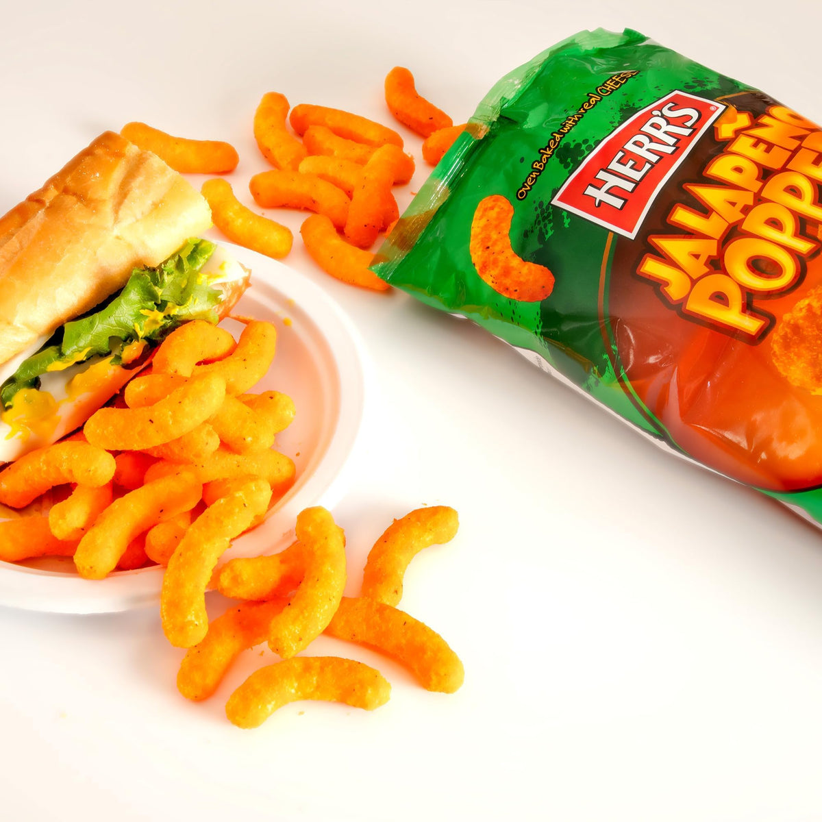 Herr's Jalapeño Poppers Cheese Curls – Cheddar & Mild Heat, 1.23 oz, Pack of 24
