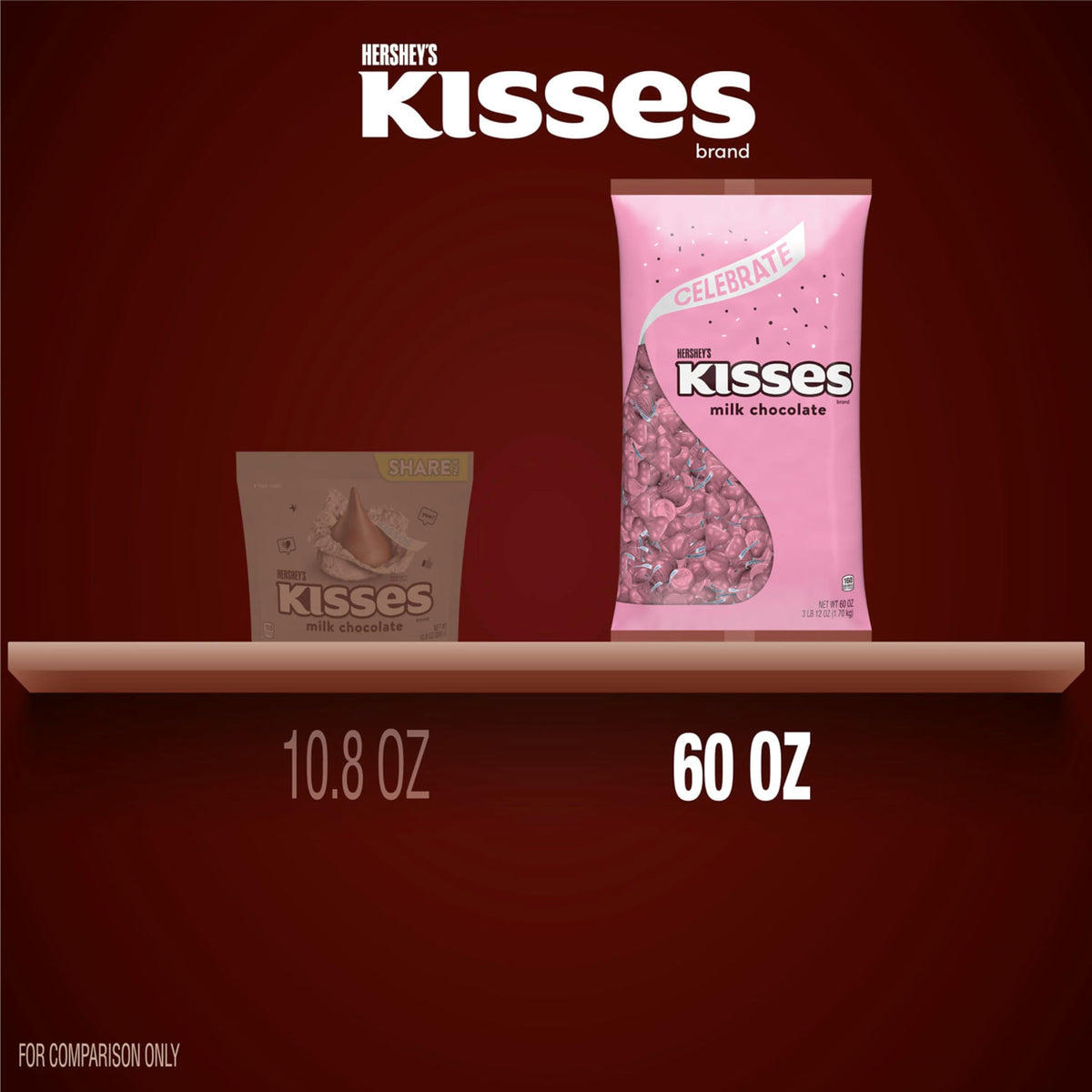 HERSHEY'S KISSES Milk Chocolate Candy Bulk Bag – 60 oz (Pink Foil)