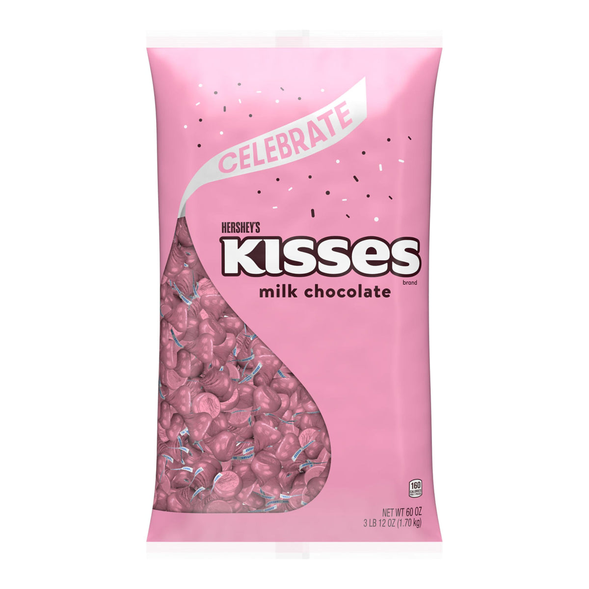 HERSHEY'S KISSES Milk Chocolate Candy Bulk Bag – 60 oz (Pink Foil)