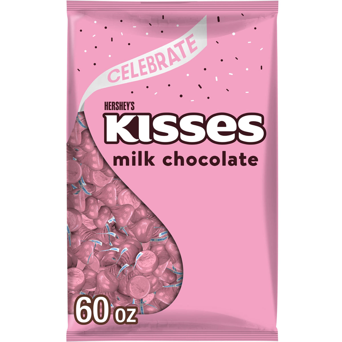 HERSHEY'S KISSES Milk Chocolate Candy Bulk Bag – 60 oz (Pink Foil)