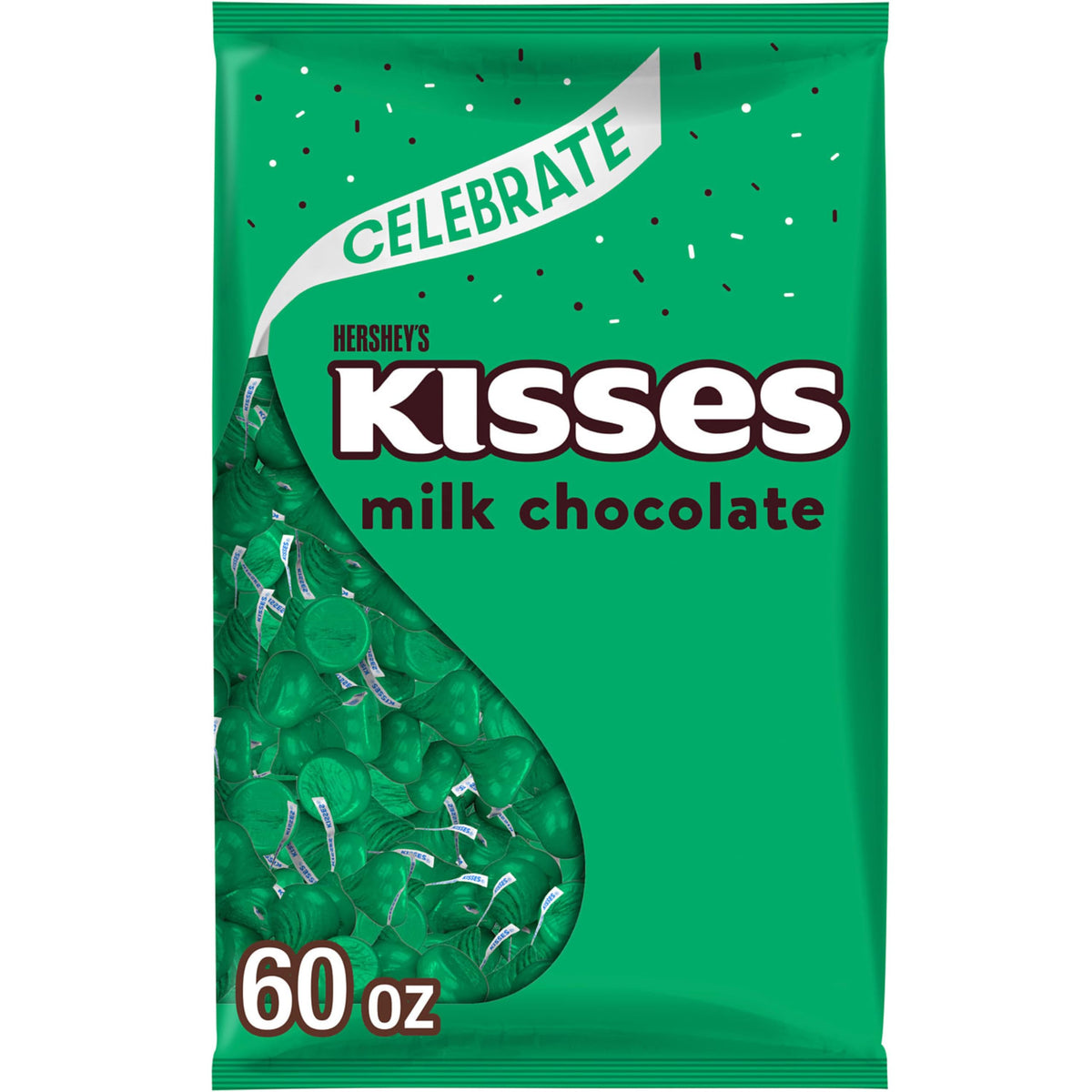 Hershey's KISSES Milk Chocolate Candy Bulk Bag, 60 oz – Green Foil Treats for Parties & Gifts